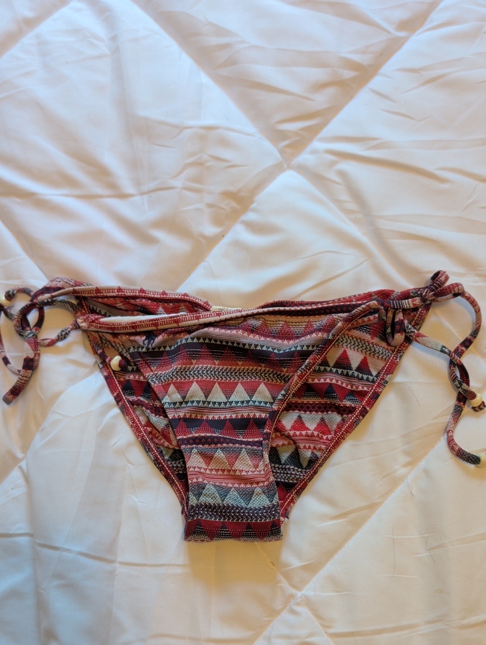Ralph Lauren Red Multicolor Geometric Tie-Side Swim Bottoms Size M